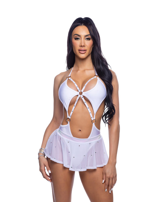 Bedazzled Mesh Mini Skirt with Rhinestone