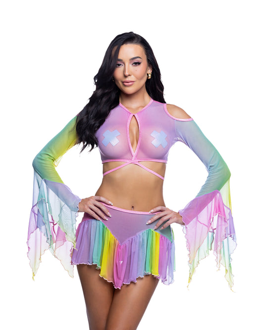 Rainbow Mesh Flow Top & Skirt Set - view 2