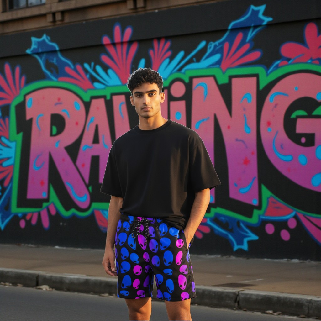 Pink and Blue Alien Ombre Swim Shorts