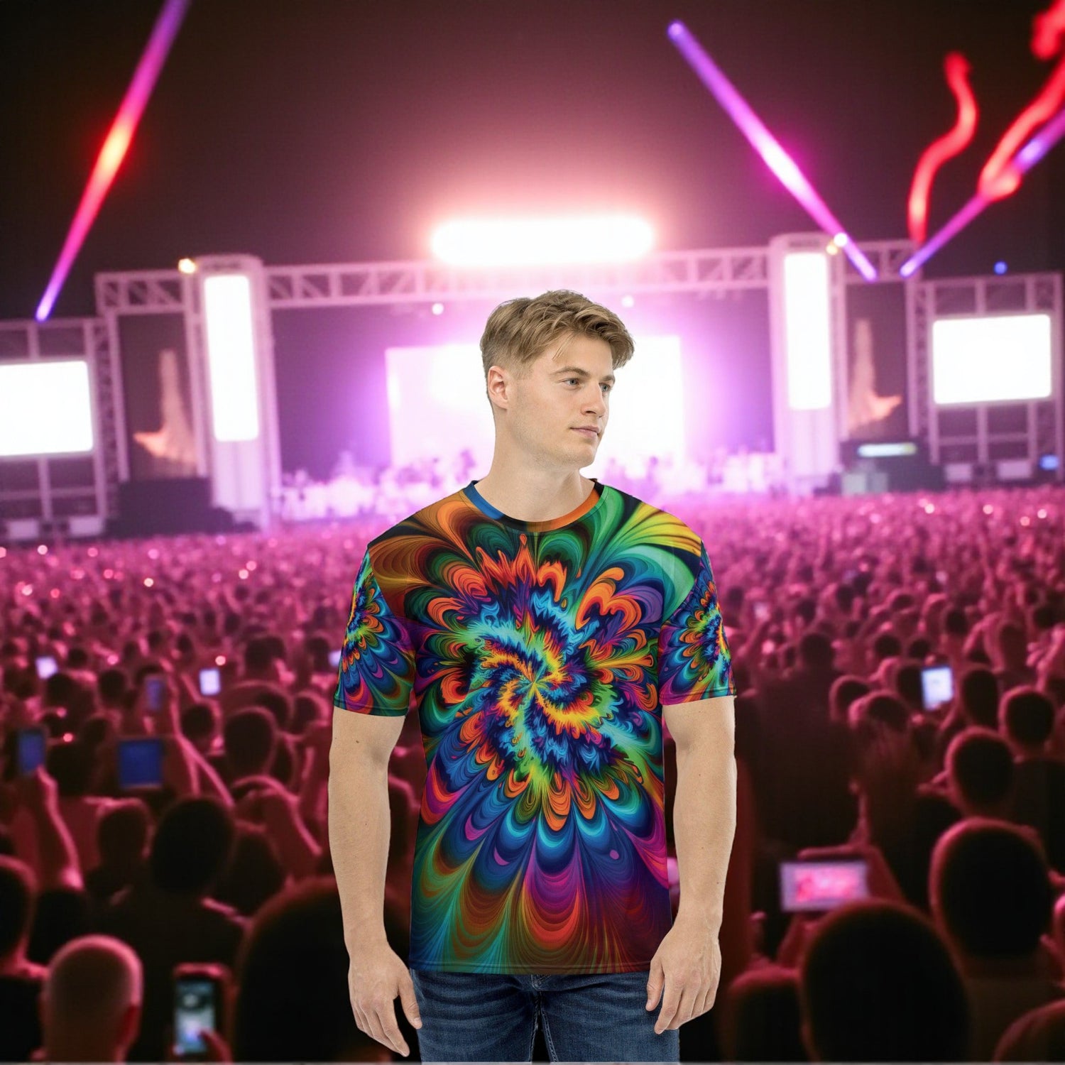 Vibrant Tie-Dye Men's T-Shirt for EDM Festivals