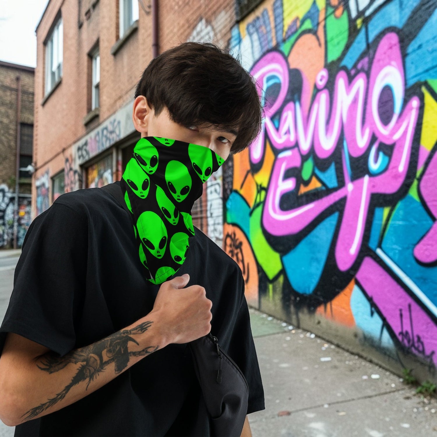 Green Alien Head Rave Bandana