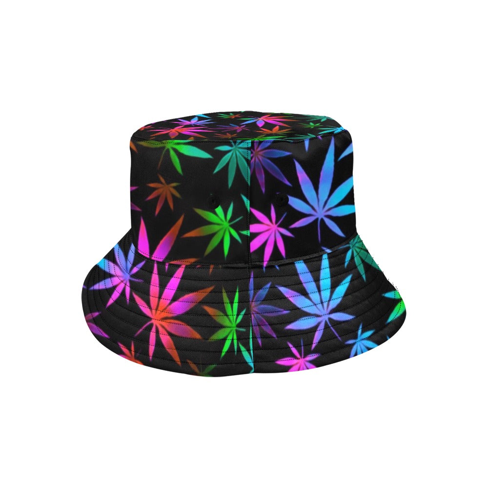 Black Rainbow Weed Print Bucket Hat | UV Blacklight Reactive