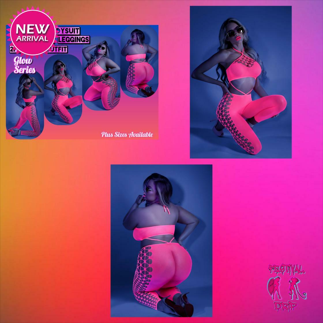 Glow Black Light Cropped Cutout Halter Bodysuit