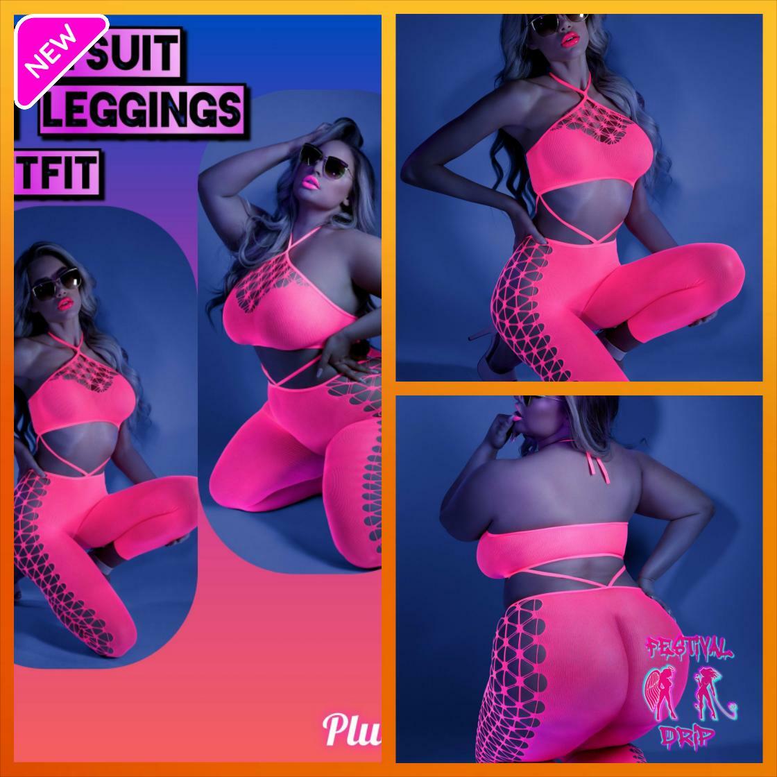 Glow Black Light Cropped Cutout Halter Bodysuit