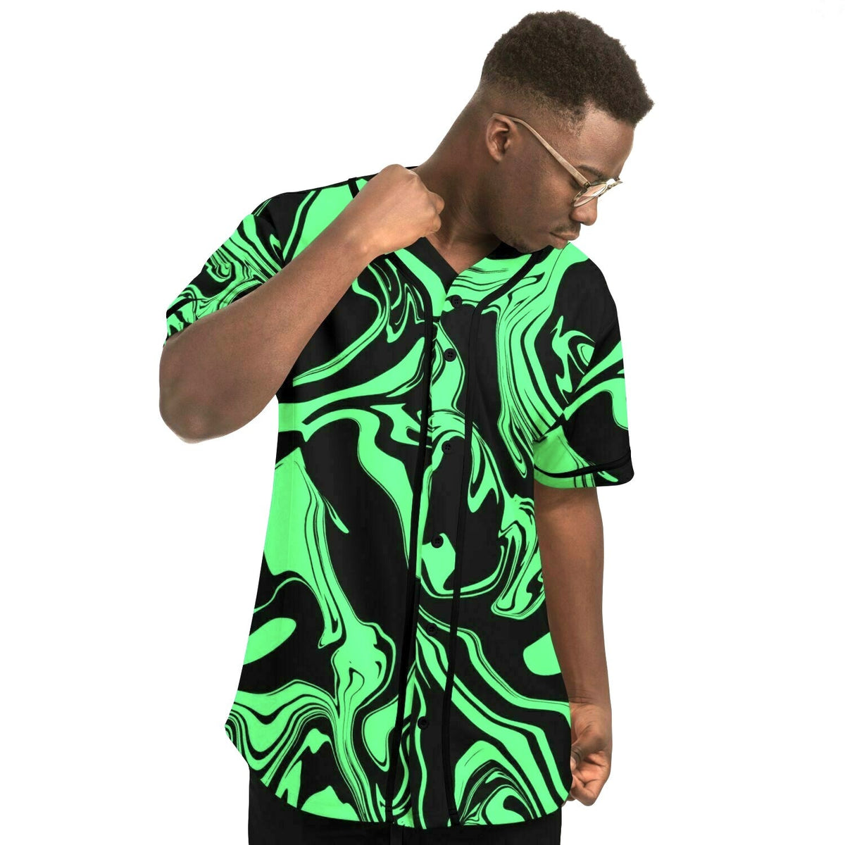 Slime in the Dark Green and Black Oil Spill Baseball Jersey