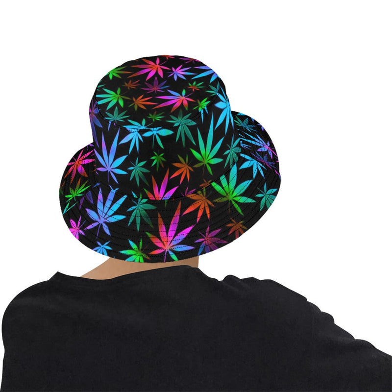 Black Rainbow Weed Print Bucket Hat | UV Blacklight Reactive
