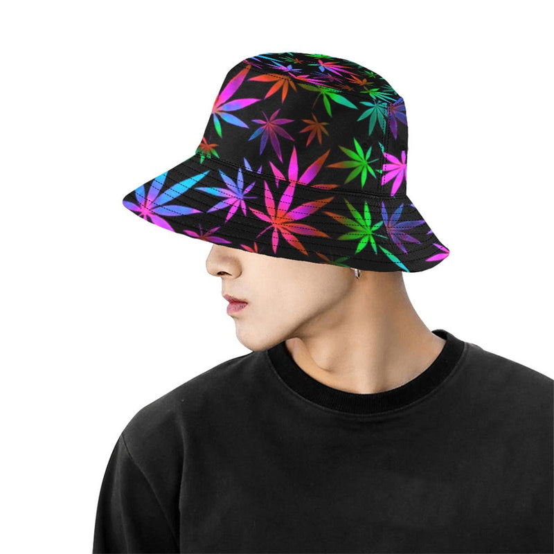 Black Rainbow Weed Print Bucket Hat | UV Blacklight Reactive