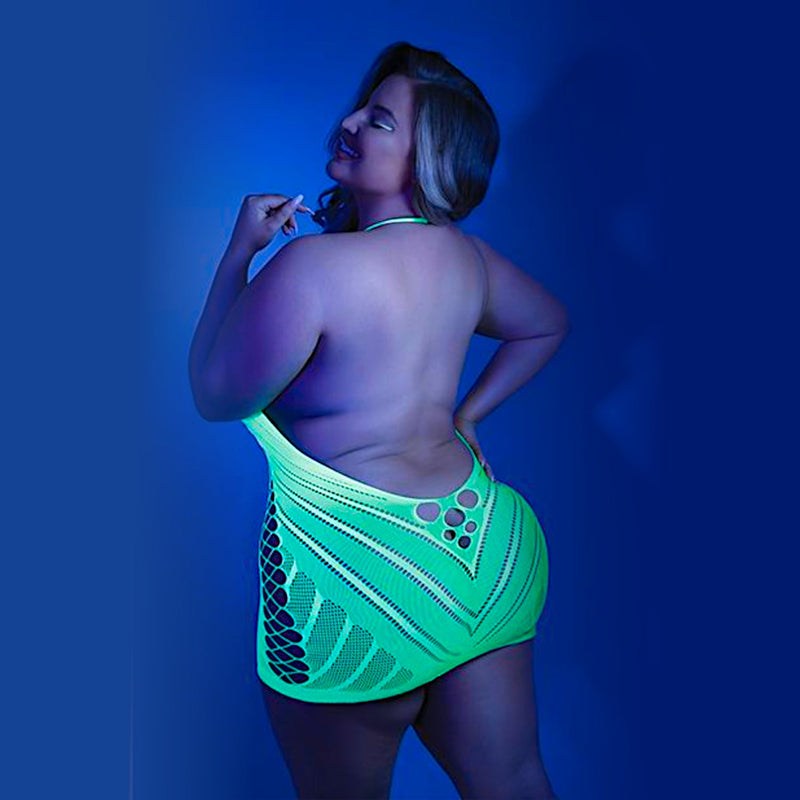 Glow Black Light Fishnet Halter Dress