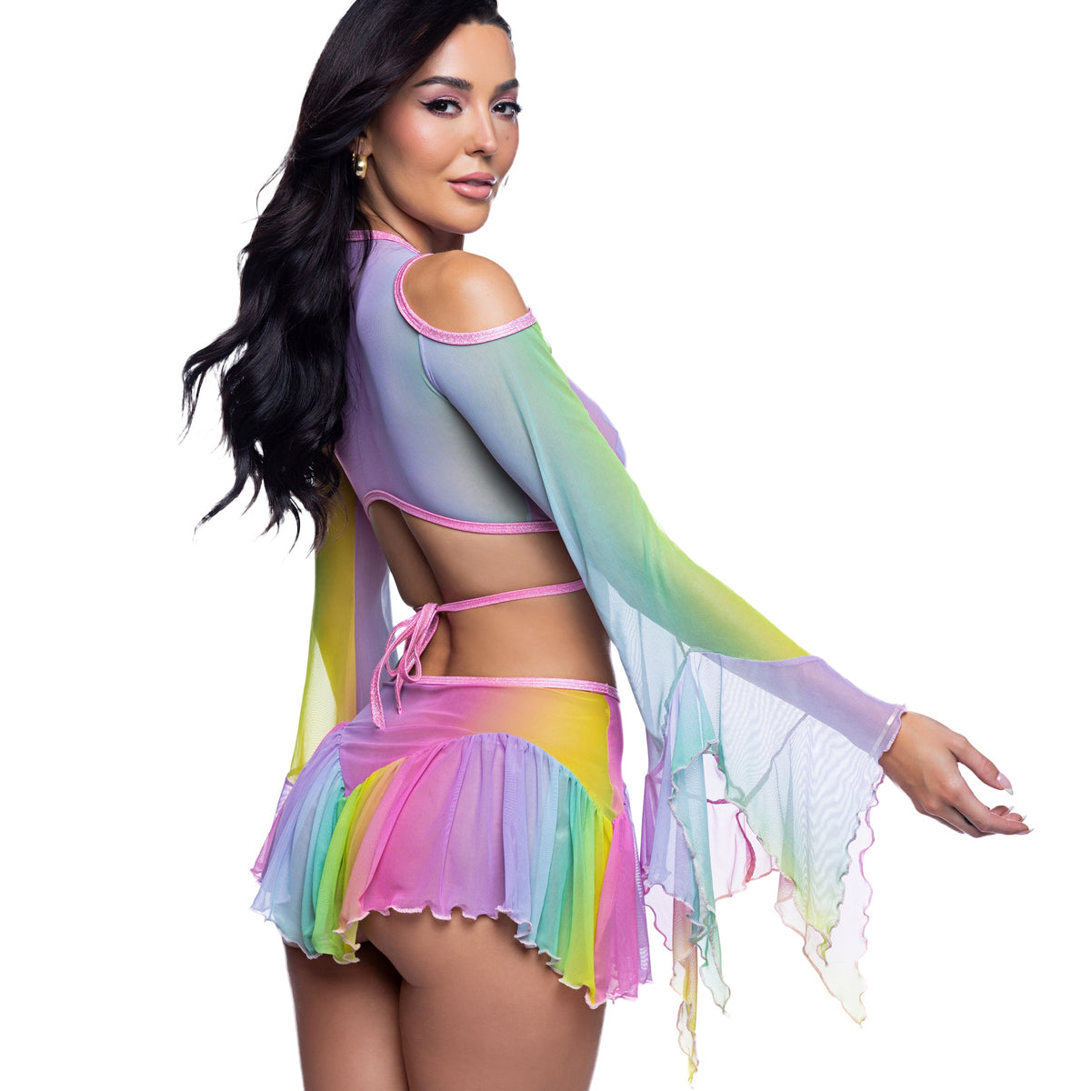 Rainbow Mesh Flow Top & Skirt Set