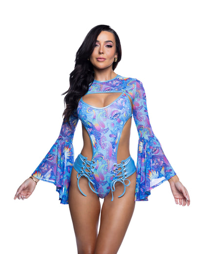 Psychedelic Print Bell Sleeve Rave Shrug