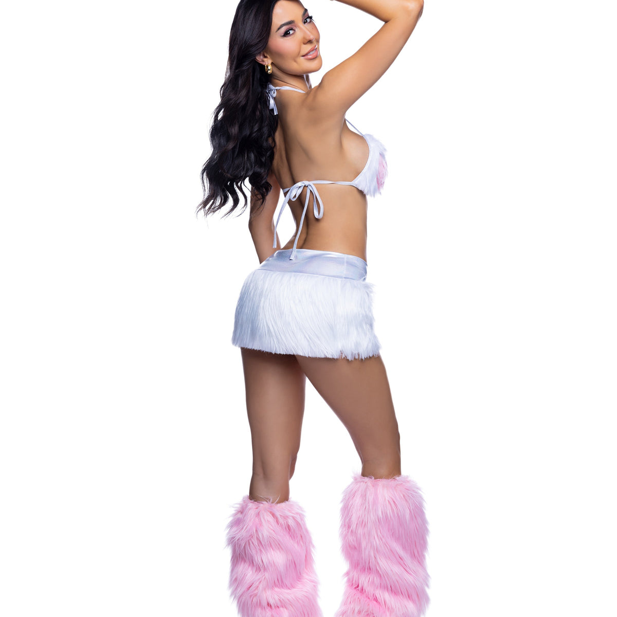 Faux Fur Heart Halter Top & Mini Skirt Rave Set