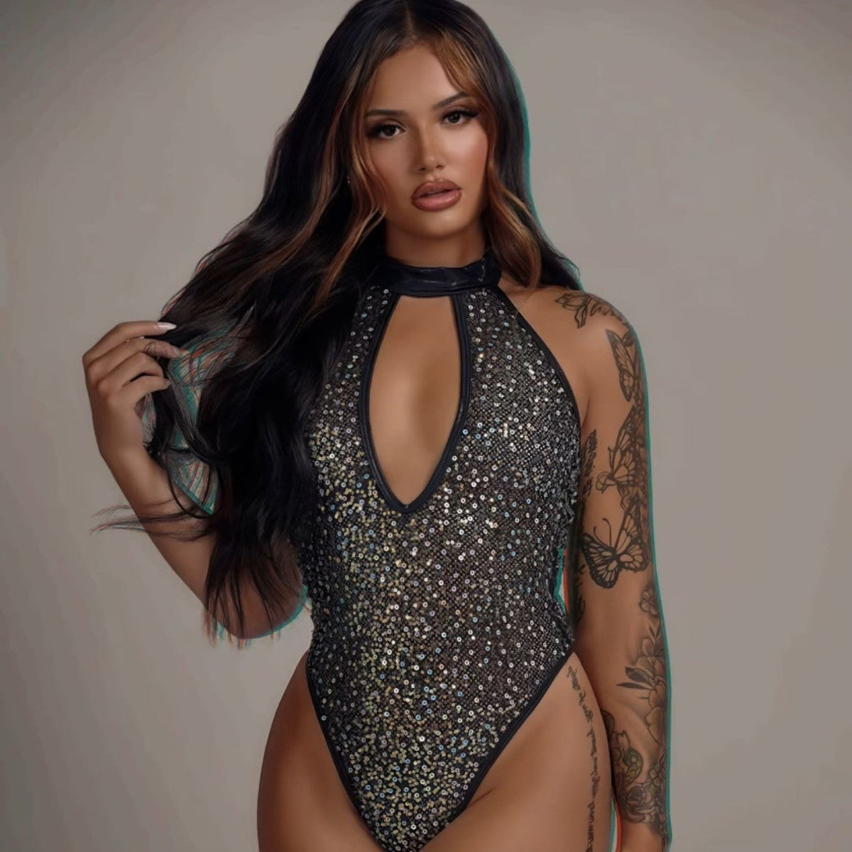 GlitterGlam Keyhole Mesh Romper