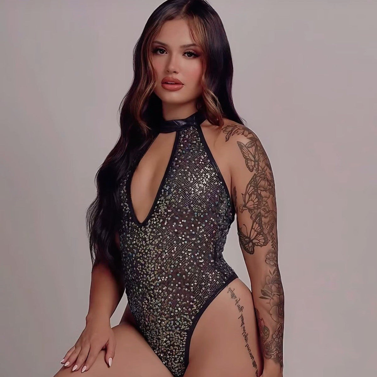 GlitterGlam Keyhole Mesh Romper