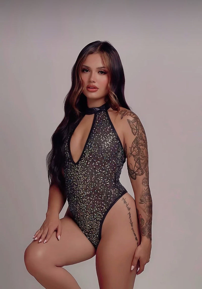 GlitterGlam Keyhole Mesh Romper