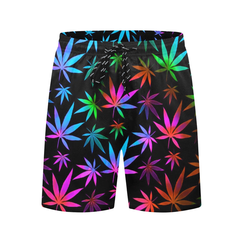 Black Rainbow Weed Print Swim Shorts
