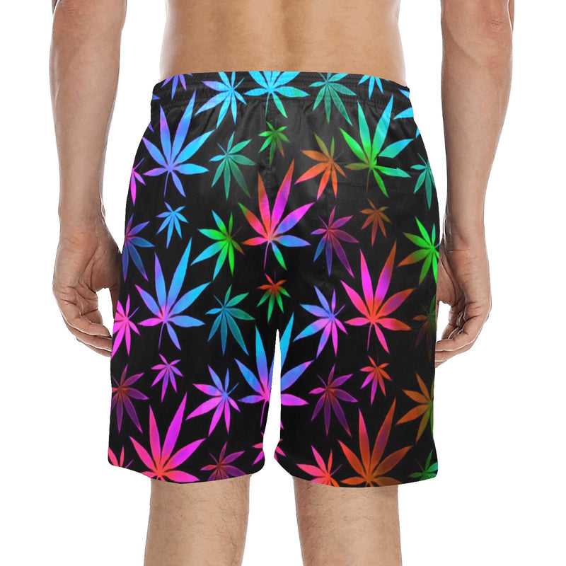 Black Rainbow Weed Print Swim Shorts