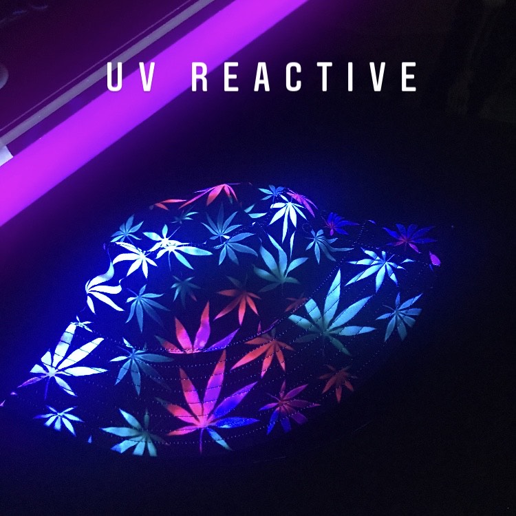 Black Rainbow Weed Print Bucket Hat | UV Blacklight Reactive