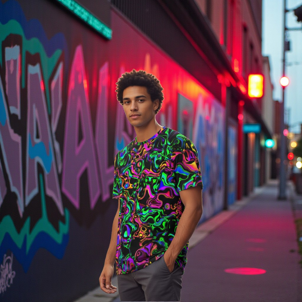 Iridescent Oil Slick Warped Fractal T-Shirt