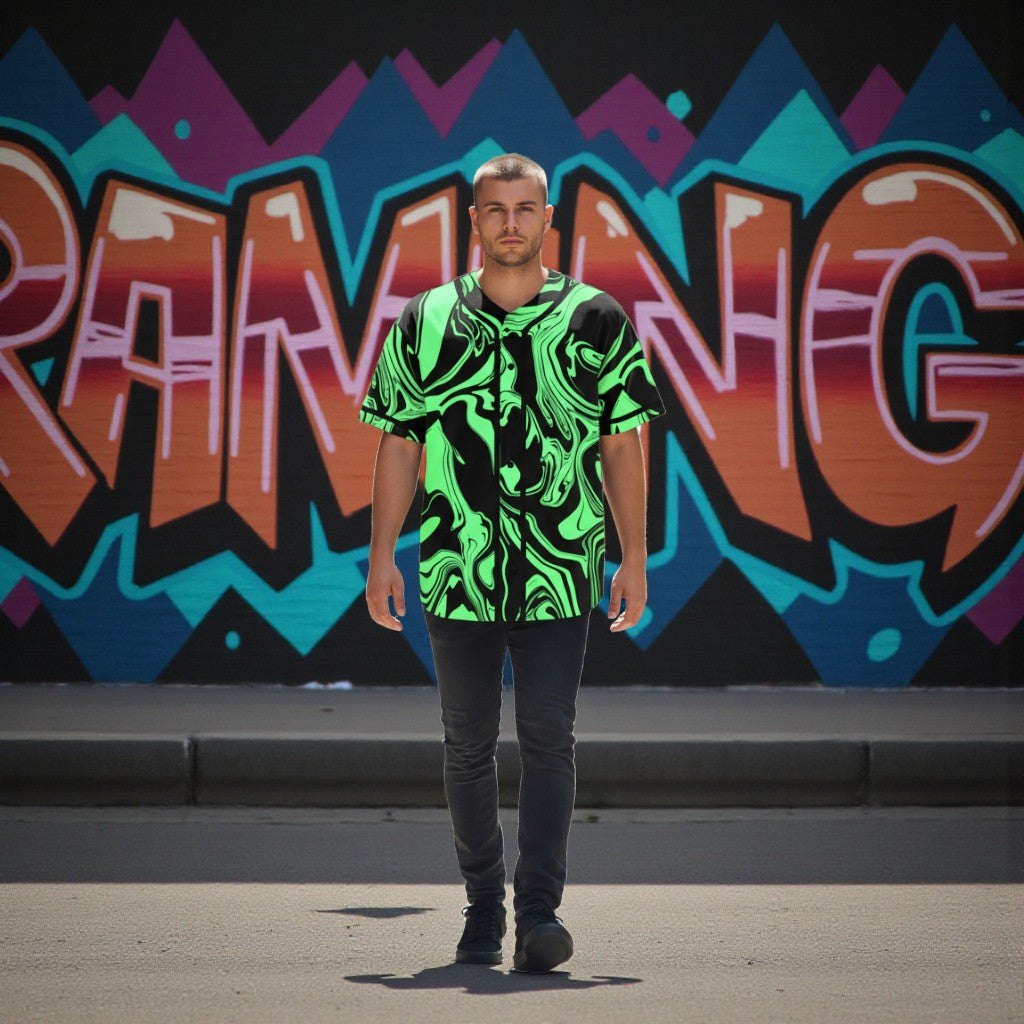 Slime in the Dark Green and Black Oil Spill Baseball Jersey