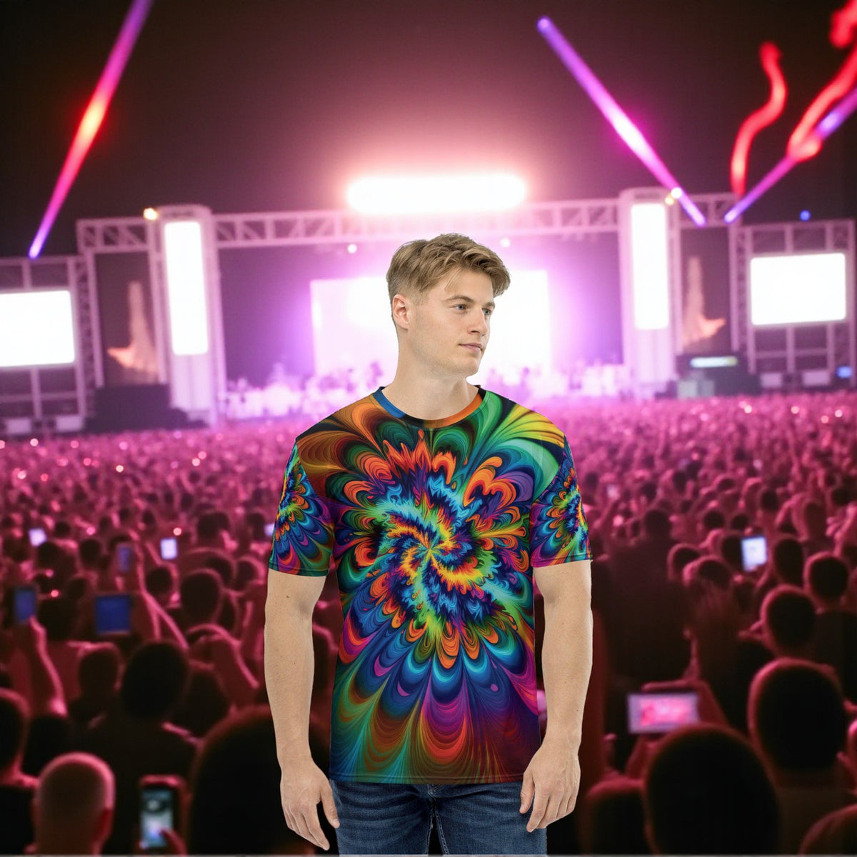 Vibrant Tie-Dye Men's T-Shirt for EDM Festivals