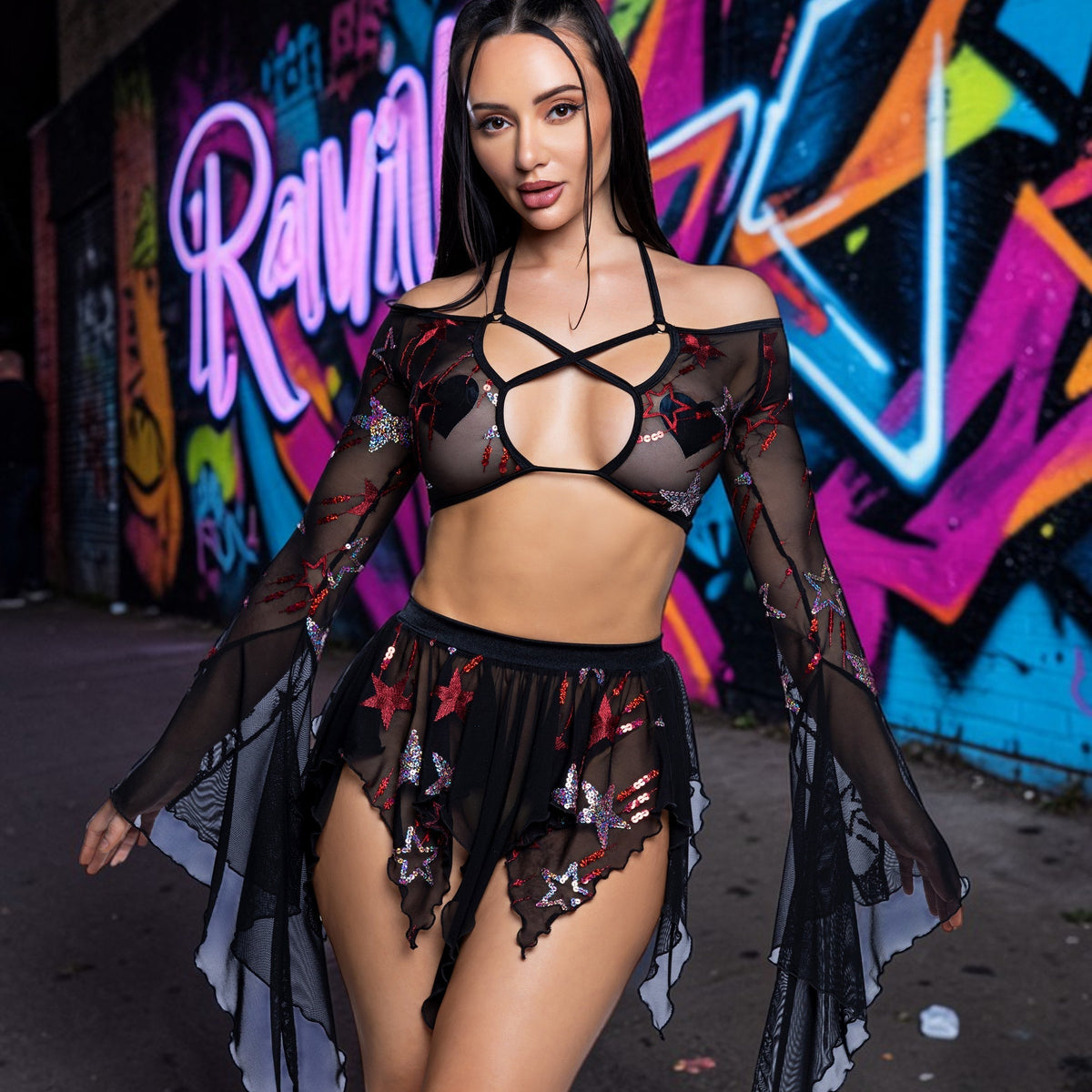 Sequin Butterfly Top & Skirt Set