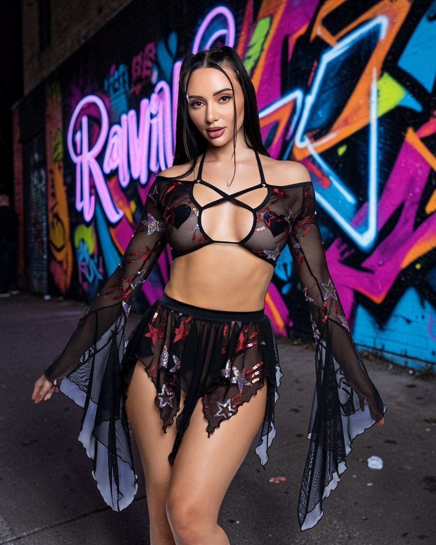 Sequin Butterfly Top & Skirt Set