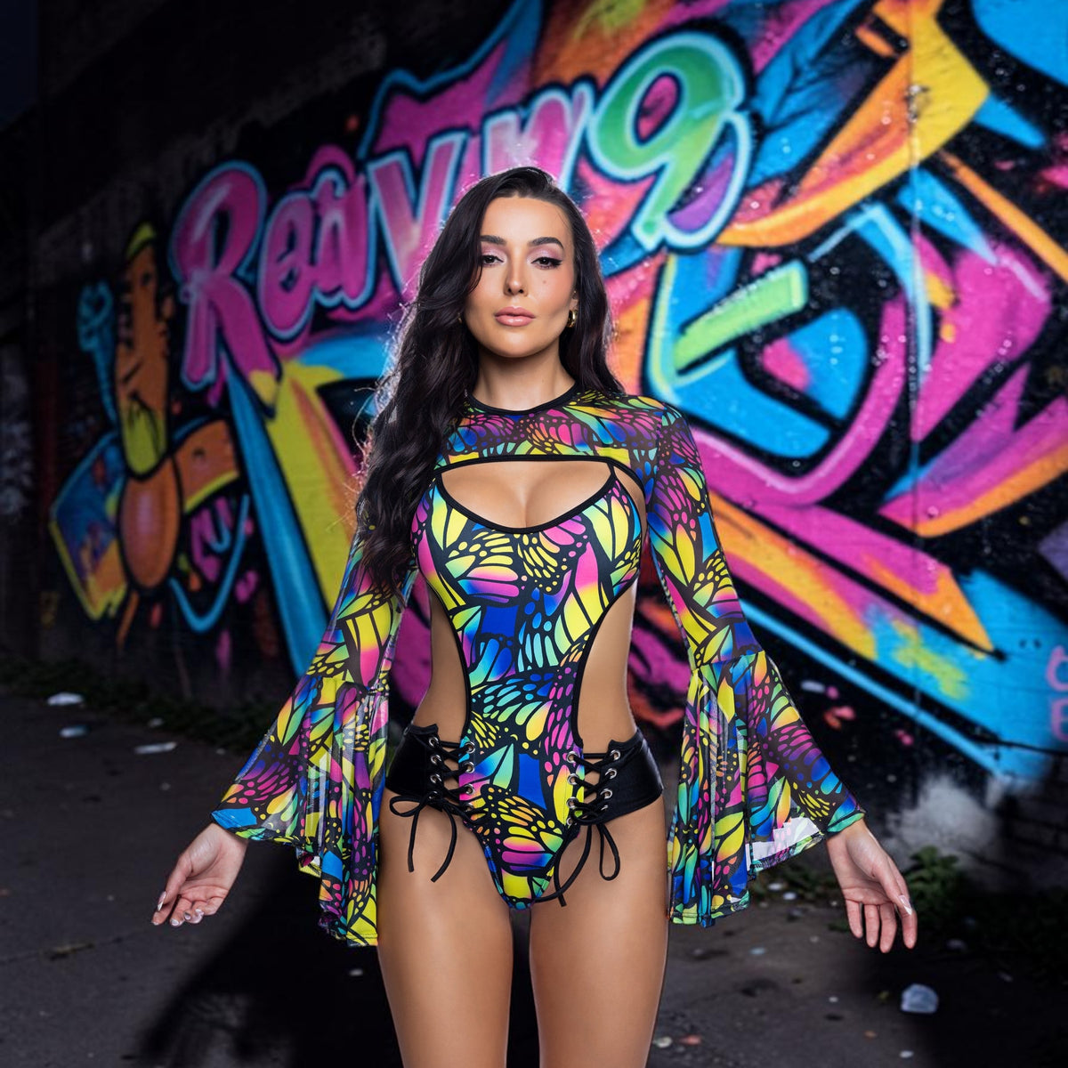 Psychedelic Print Bell Sleeve Rave Shrug