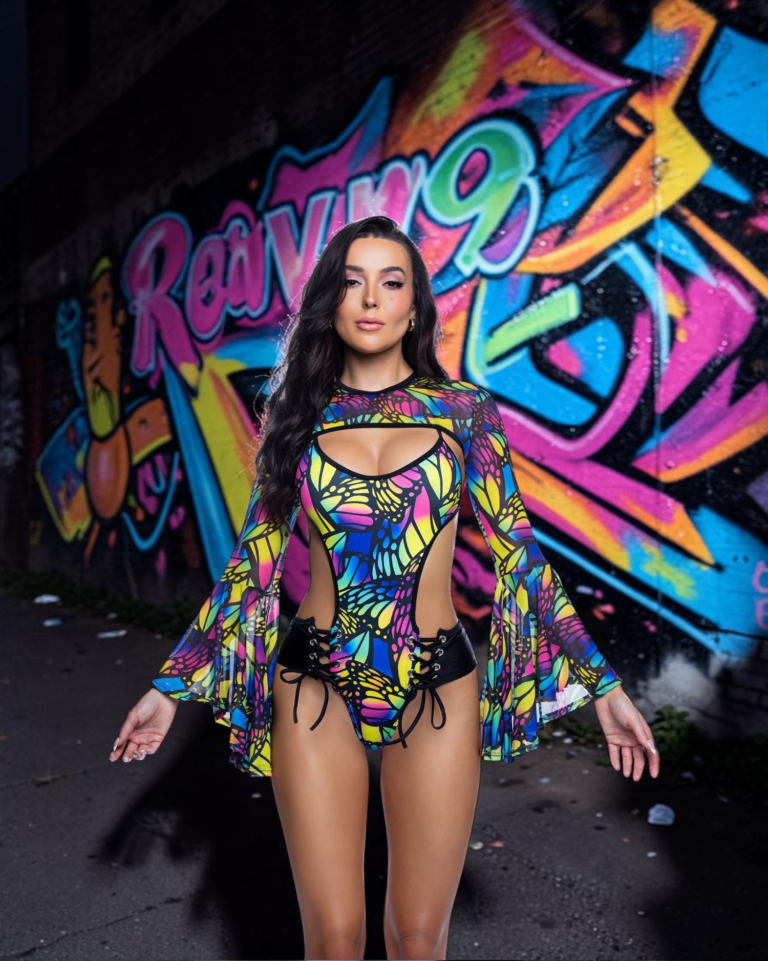 Psychedelic Print Bell Sleeve Rave Shrug